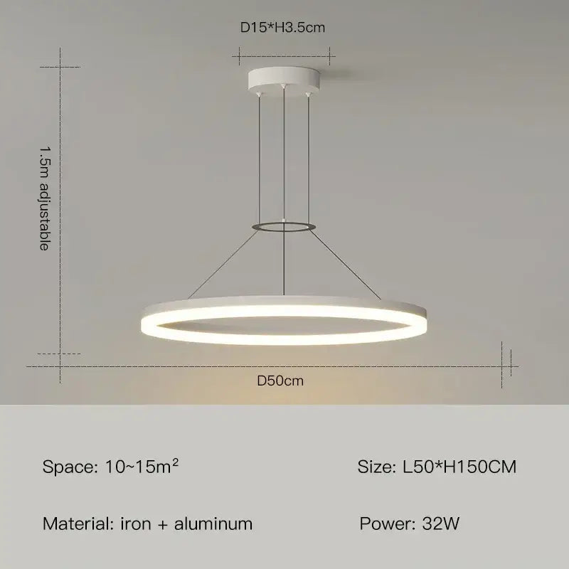 Modern black ring pendant chandelier with white circular led light and sleek iron aluminum frame for living room decorbites black ring