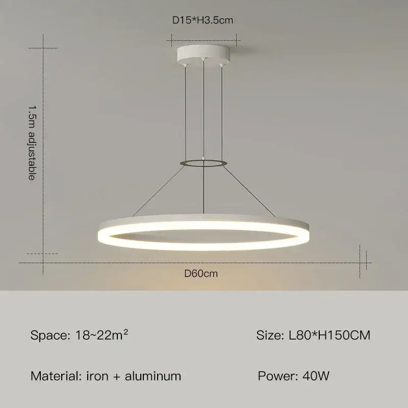 Modern white circular led pendant chandelier with sleek iron and aluminum frame for decorbites black ring living room