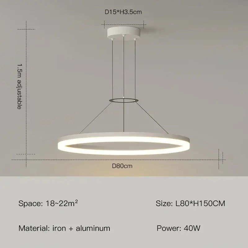 Modern black ring pendant chandelier with white circular led light and sleek iron aluminum frame for living room decorbites black ring