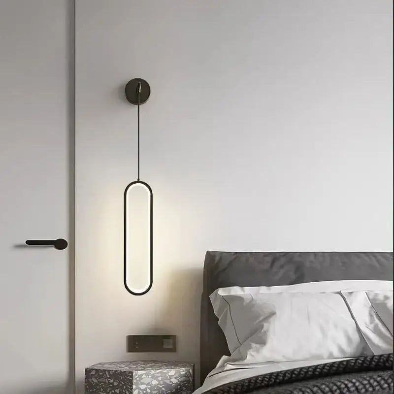 Modern black ring led wall lamp with minimalist oval sconce light fixture ideal for bedroom decorbites black ring design