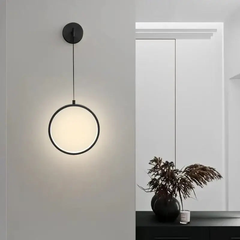 Minimalist black ring led wall lamp with frosted glass diffuser for modern bedroom decorbites black ring sconce light