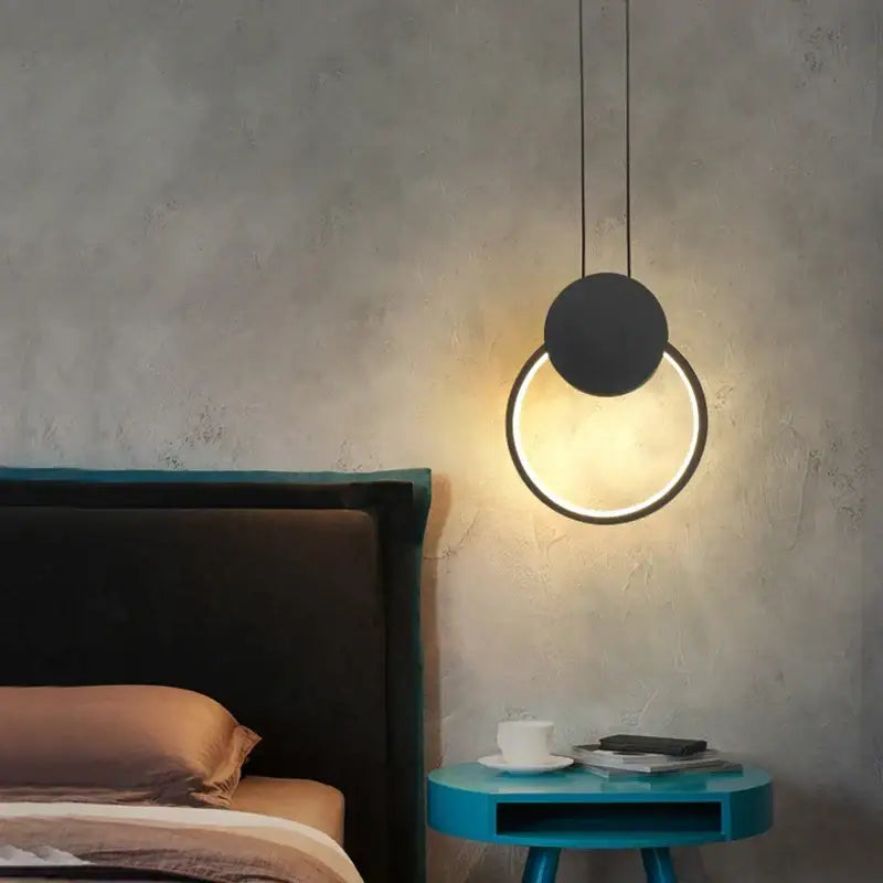 Modern black ring pendant lamp with dimmable led glowing circular design for bedroom decorbites black ring light