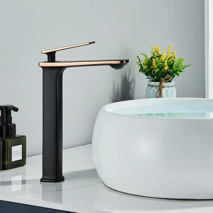 Modern black rose gold basin faucet with matte black base and rose gold accents for bathroom sink mixer tap decorbites black rose