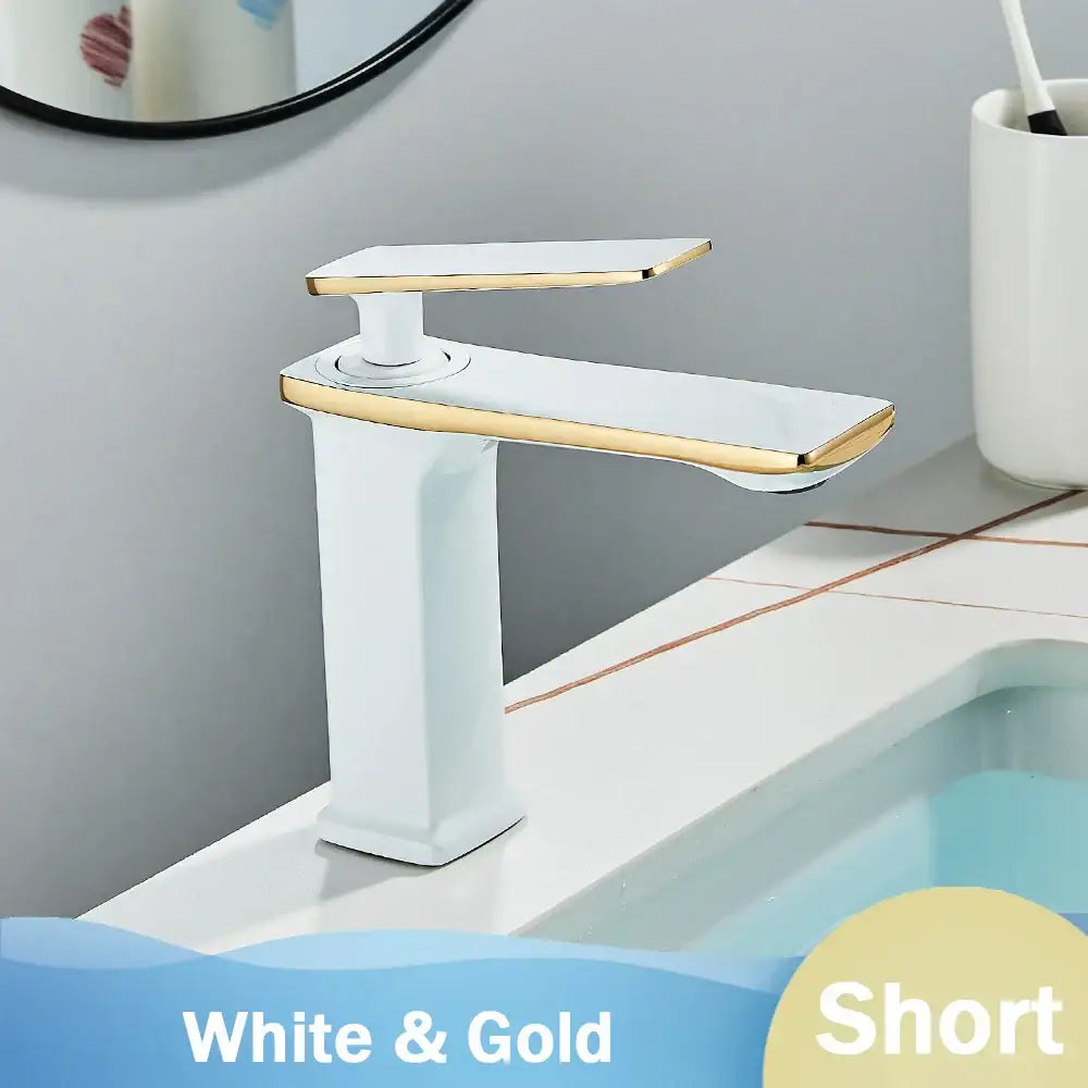 Modern black rose gold basin faucet with white and gold short design for minimalist bathroom decorbites black rose