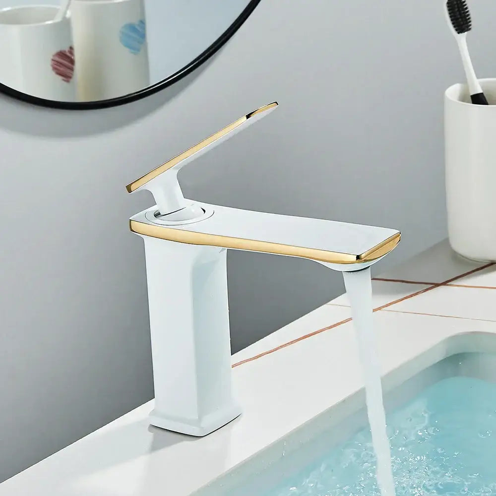 Modern white and gold basin faucet with sleek rectangular spout and handle for decorbites black rose gold bathroom sink mixer tap