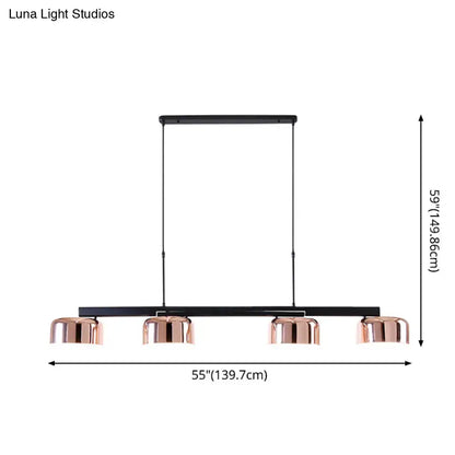 Modern black rose gold diner island lamp with copper-finished pendant lights and sleek black metal frame for dining room