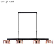 Modern black rose gold diner island lamp with copper finish black metal frame and four bowl-shaped pendant lights