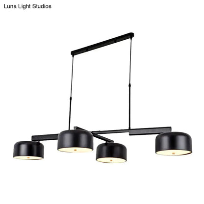 Decorbites linear modernist island pendant light with four black matte drum shades and rose gold accents compatible with led incandescent fluorescent bulbs 220v-240v 110v-120v