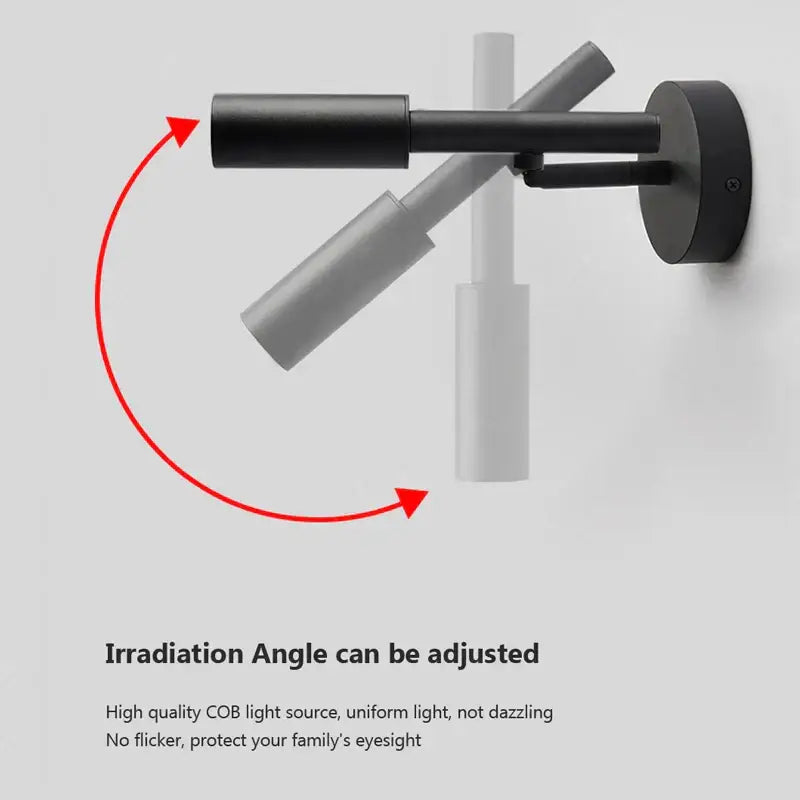 Modern black matte-finished led wall lamp with two articulated adjustable arms for bedroom reading spotlight use