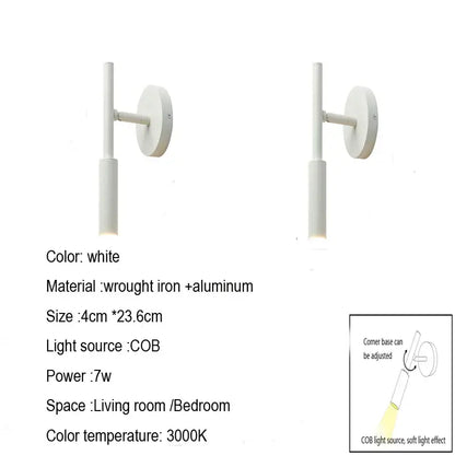 Modern black rotatable led wall lamp with a sleek white wrought iron and aluminum wall lamp for bedroom spotlight