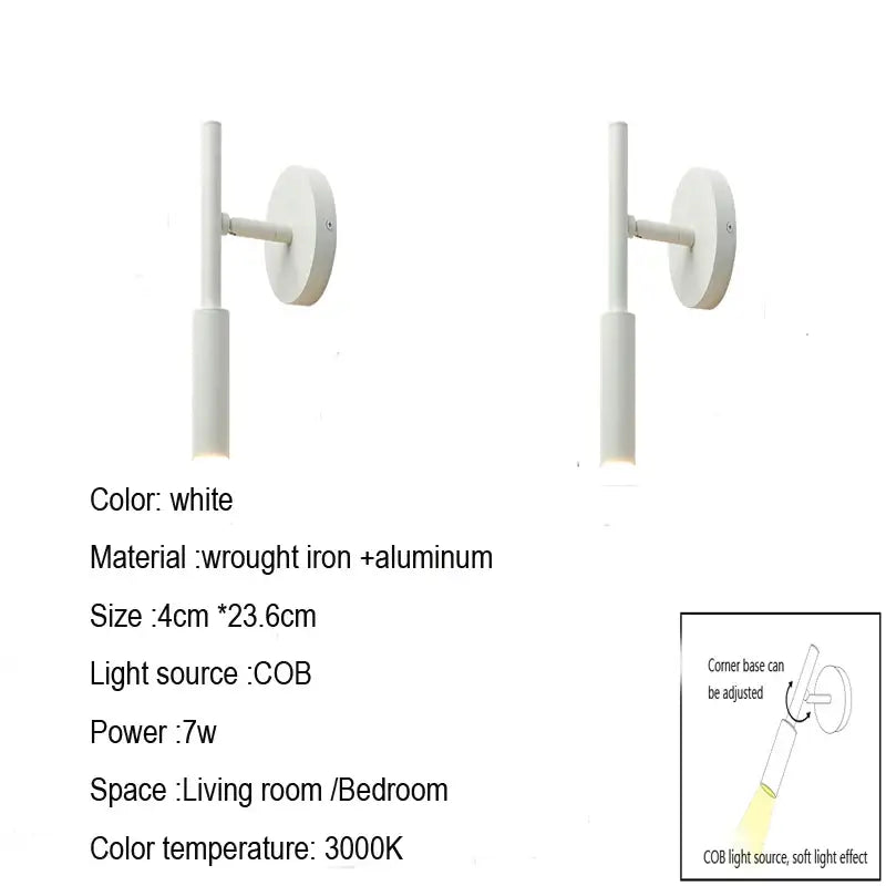 Modern black rotatable led wall lamp with a sleek white wrought iron and aluminum wall lamp for bedroom spotlight