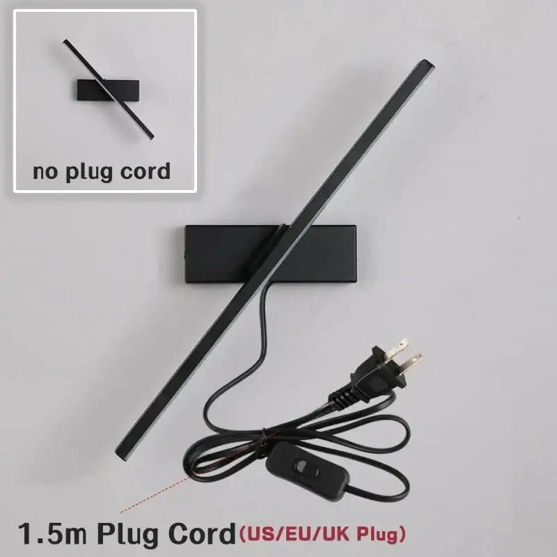 Modern black rotatable led wall sconce with sleek rectangular design and 1.5m plug cord for us eu uk plugs decorbites led wall
