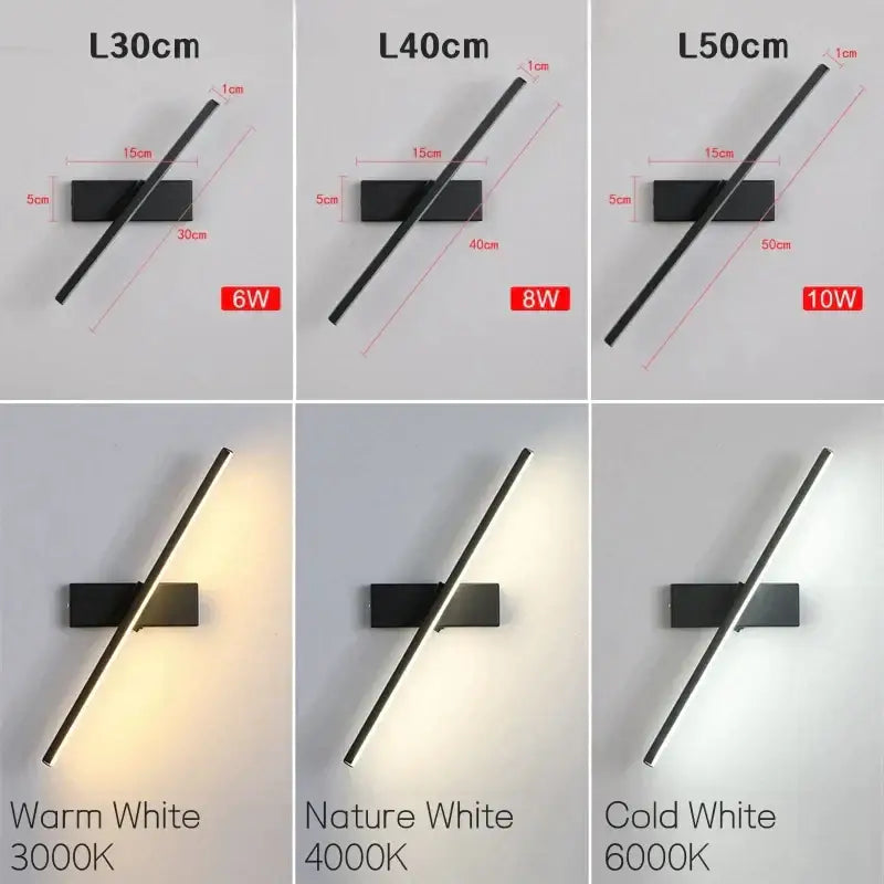 Modern black rotatable led wall sconce with sleek linear design and three color temperature options by decorbites led wall