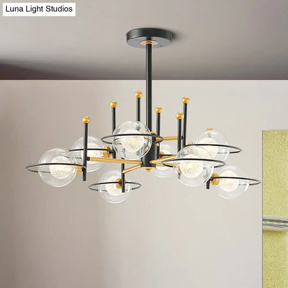 Lámpara de techo redonda moderna negra: Lámpara colgante tipo araña de cristal transparente de 8 luces