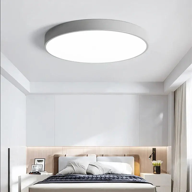 Modern black round dimmable led ceiling light with a matte gray ring and bright white center for bedroom decorbites dimmable led