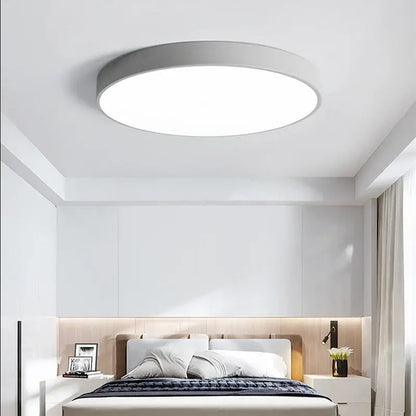 Modern black round dimmable led ceiling light with a matte gray ring and bright white center for bedroom decorbites dimmable led