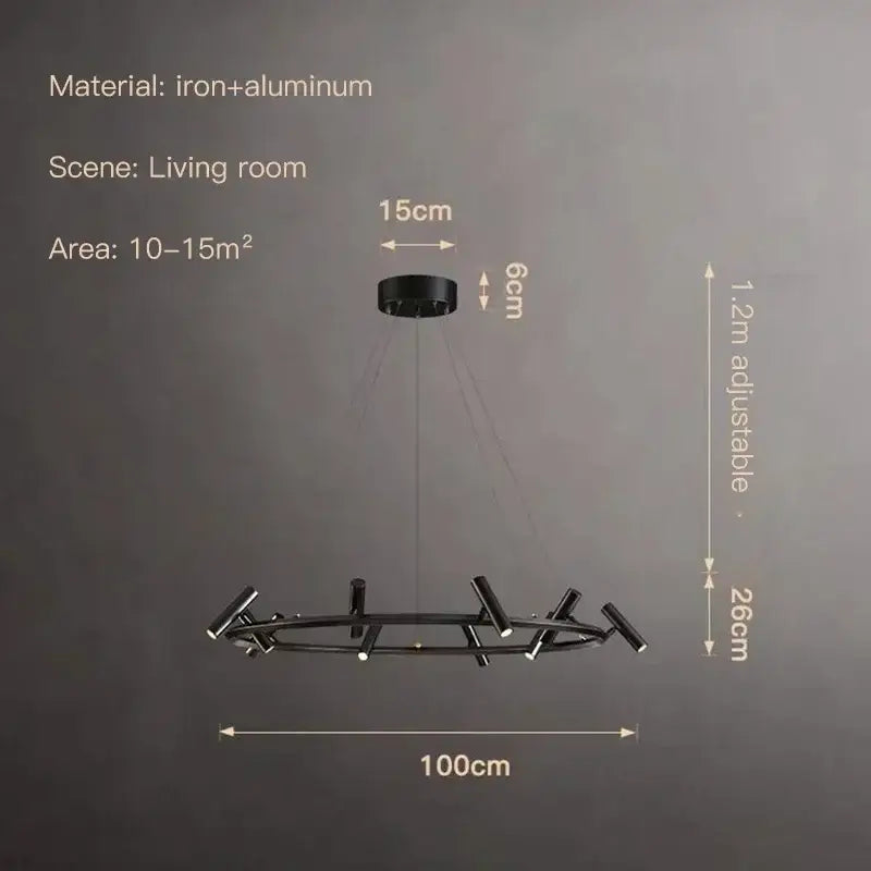 Modern black round ring chandelier with iron and aluminum frame featuring multiple light fixtures for living room decorbites black round