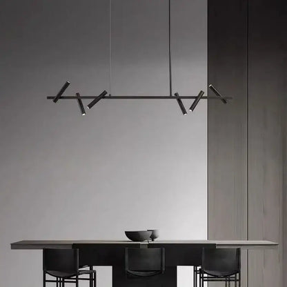 Modern black metal pendant light with angular branch-like arms and spotlights for black round ring ceiling decorbites