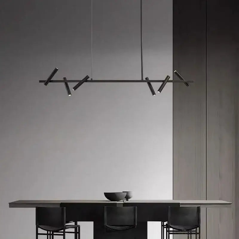 Modern black metal pendant light with angular branch-like arms and spotlights for black round ring ceiling decorbites