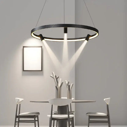 Modern black round spotlight pendant light with integrated led and adjustable spotlights for dining room decorbites black round