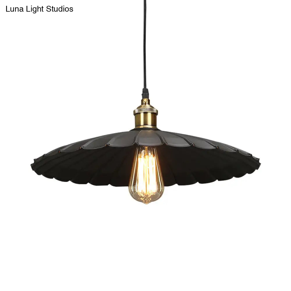 Modern Black Scalloped Metal Pendant Lamp - Hanging Ceiling Light for Warehouse and Dining Room