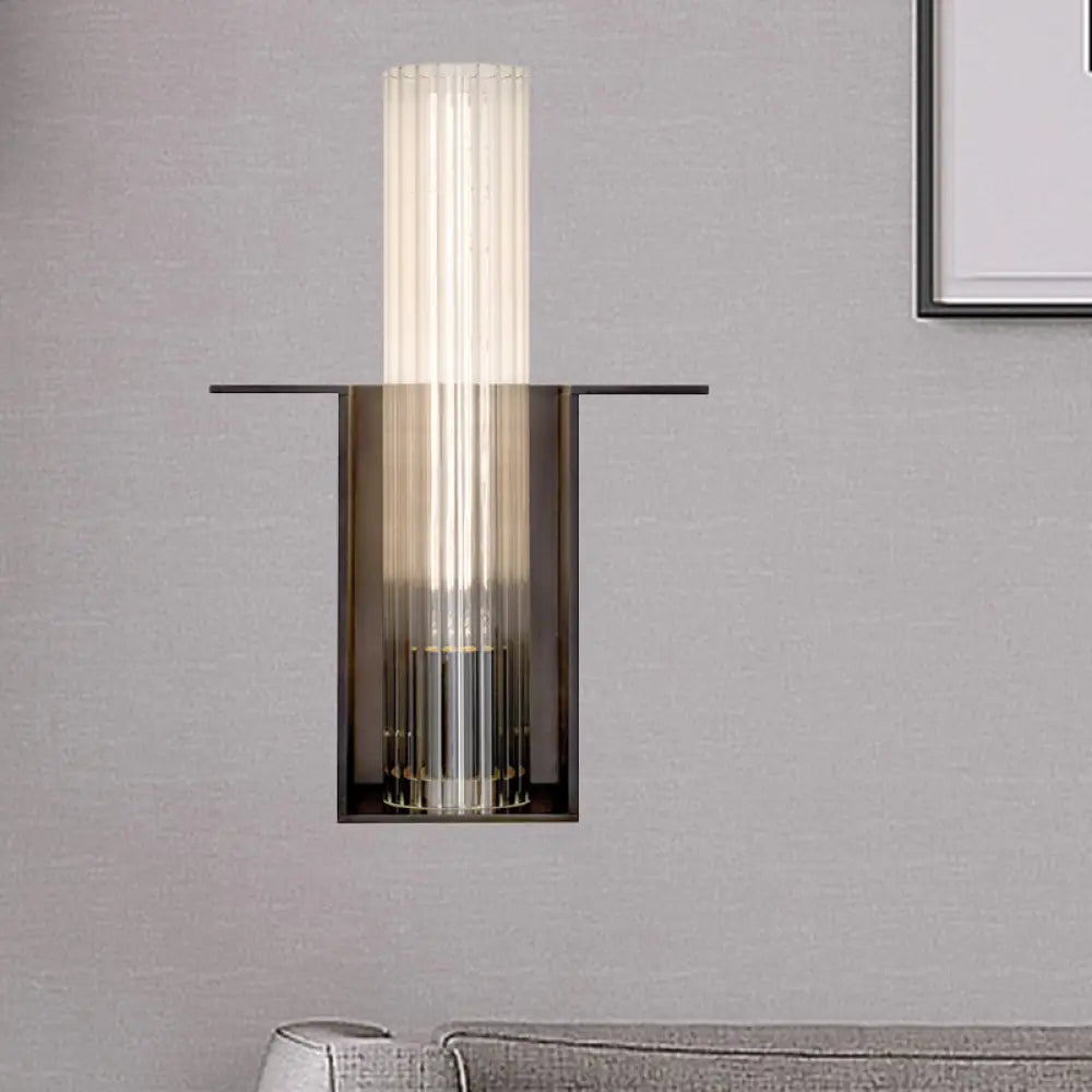 DecorBites™ DecorBites™ Modern Black Sconce Light with Ribbed Glass Shade for Living Room Wall