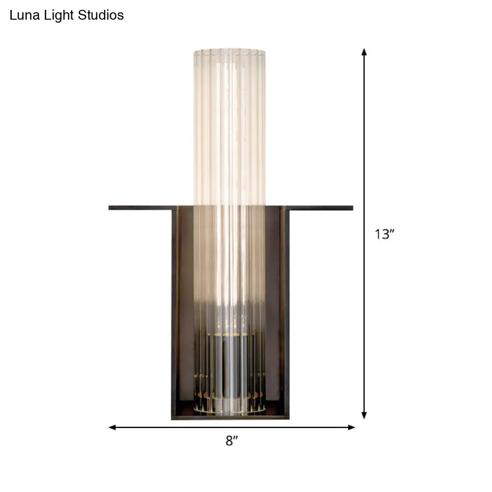DecorBites™ DecorBites™ Modern Black Sconce Light with Ribbed Glass Shade for Living Room Wall