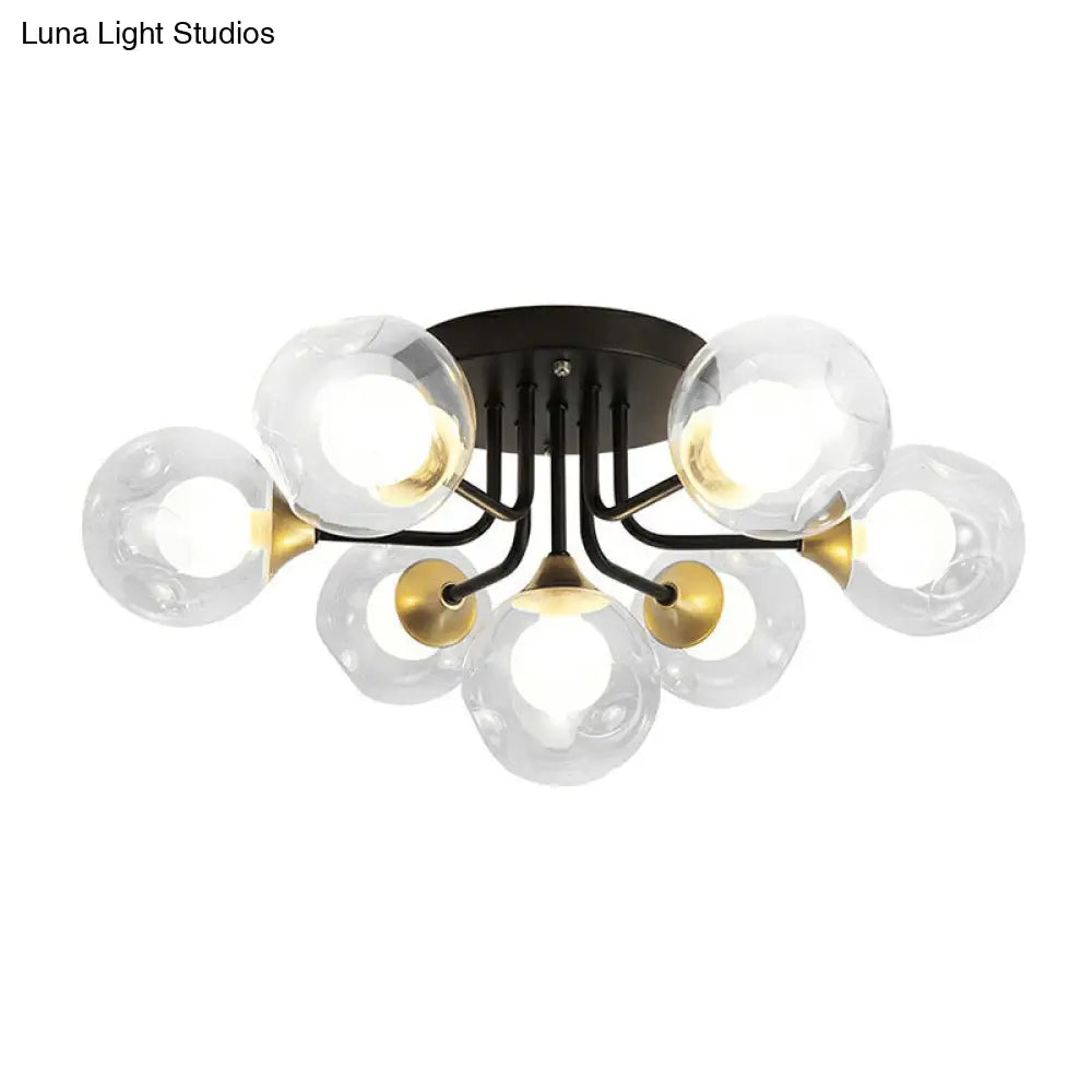 DecorBites™ DecorBites™ Modern Black Semi-Flush Mount Ceiling Light with Clear and Frosted White Glass Ball - Ideal for Corridors