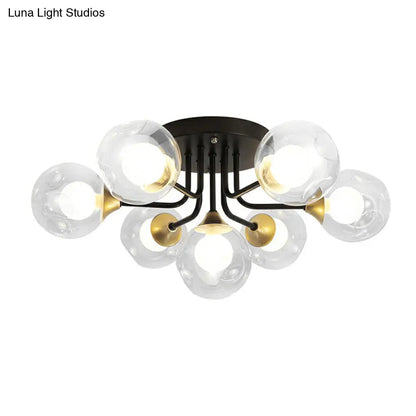 DecorBites™ DecorBites™ Modern Black Semi-Flush Mount Ceiling Light with Clear and Frosted White Glass Ball - Ideal for Corridors