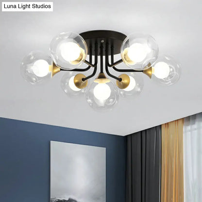 DecorBites™ DecorBites™ Modern Black Semi-Flush Mount Ceiling Light with Clear and Frosted White Glass Ball - Ideal for Corridors