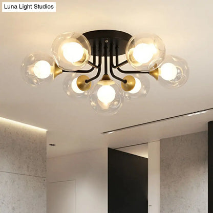 DecorBites™ DecorBites™ Modern Black Semi-Flush Mount Ceiling Light with Clear and Frosted White Glass Ball - Ideal for Corridors
