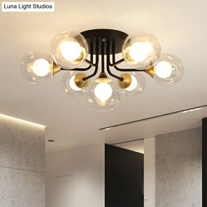 DecorBites™ DecorBites™ Modern Black Semi-Flush Mount Ceiling Light with Clear and Frosted White Glass Ball - Ideal for Corridors