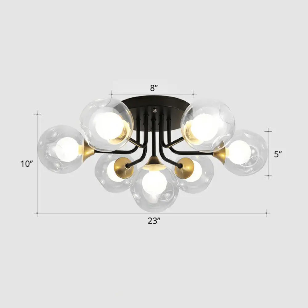 DecorBites™ DecorBites™ Modern Black Semi-Flush Mount Ceiling Light with Clear and Frosted White Glass Ball - Ideal for Corridors