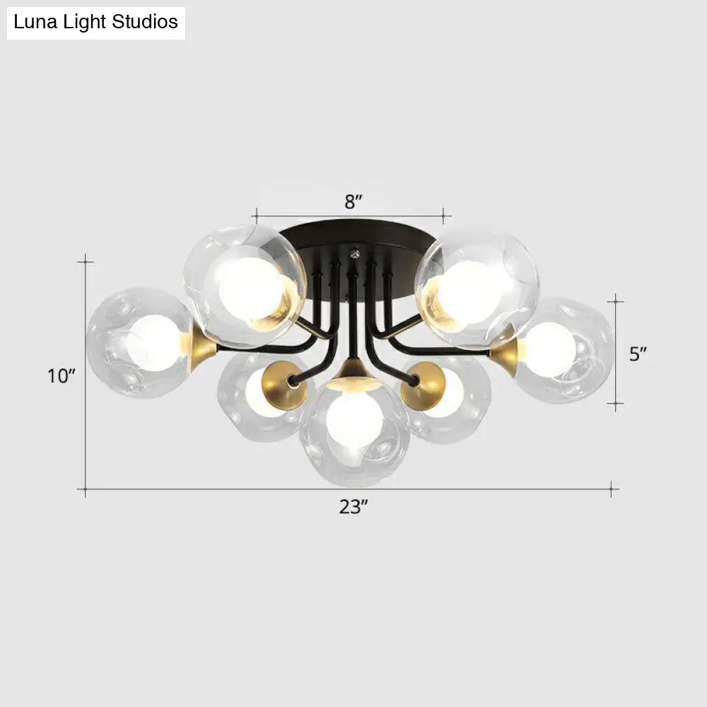 DecorBites™ DecorBites™ Modern Black Semi-Flush Mount Ceiling Light with Clear and Frosted White Glass Ball - Ideal for Corridors