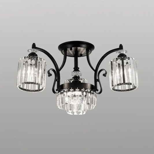 DecorBites™ DecorBites™ Modern Black Semi Flush Mount Crystal Ceiling Light for Dining Rooms
