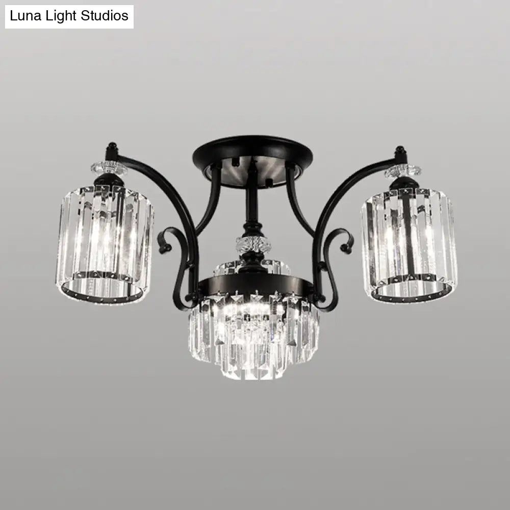 DecorBites™ DecorBites™ Modern Black Semi Flush Mount Crystal Ceiling Light for Dining Rooms