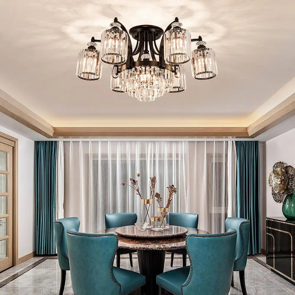 DecorBites™ DecorBites™ Modern Black Semi Flush Mount Crystal Ceiling Light for Dining Rooms