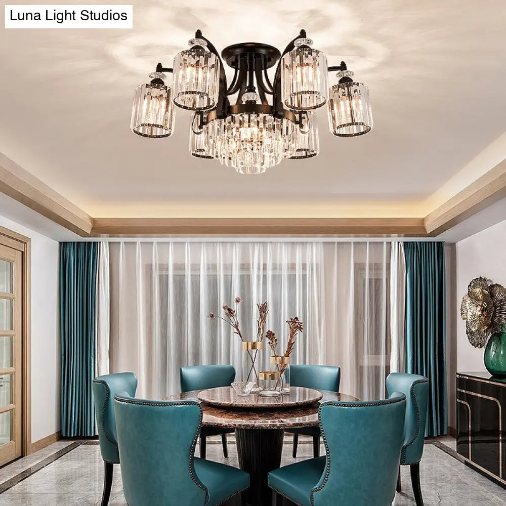 DecorBites™ DecorBites™ Modern Black Semi Flush Mount Crystal Ceiling Light for Dining Rooms