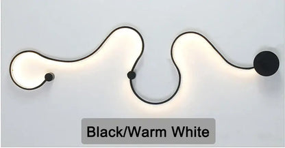 Modern black serpentine led wall lamp with warm white illuminated curves for living room led wall lighting