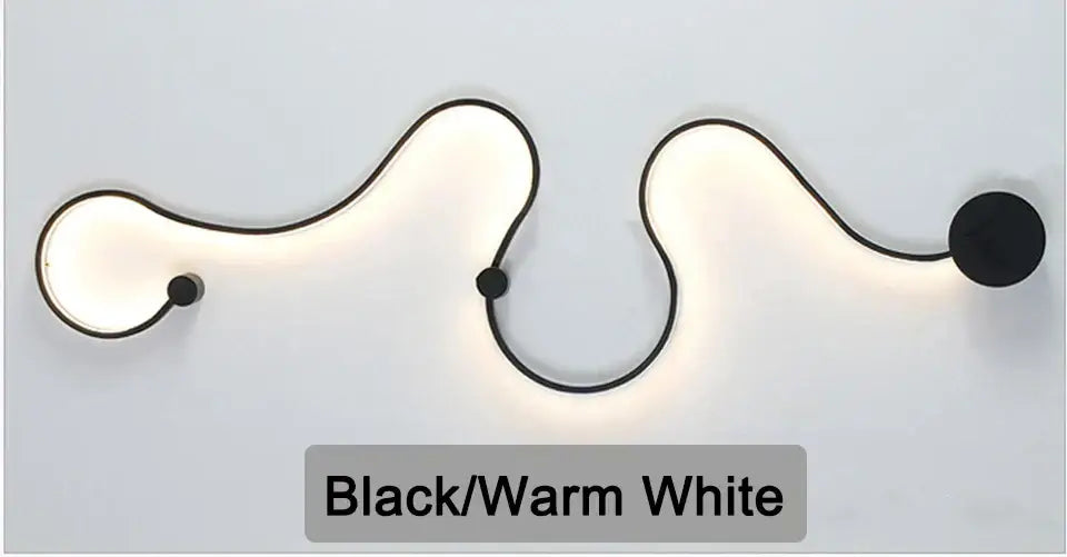 Modern black serpentine led wall lamp with warm white illuminated curves for living room led wall lighting