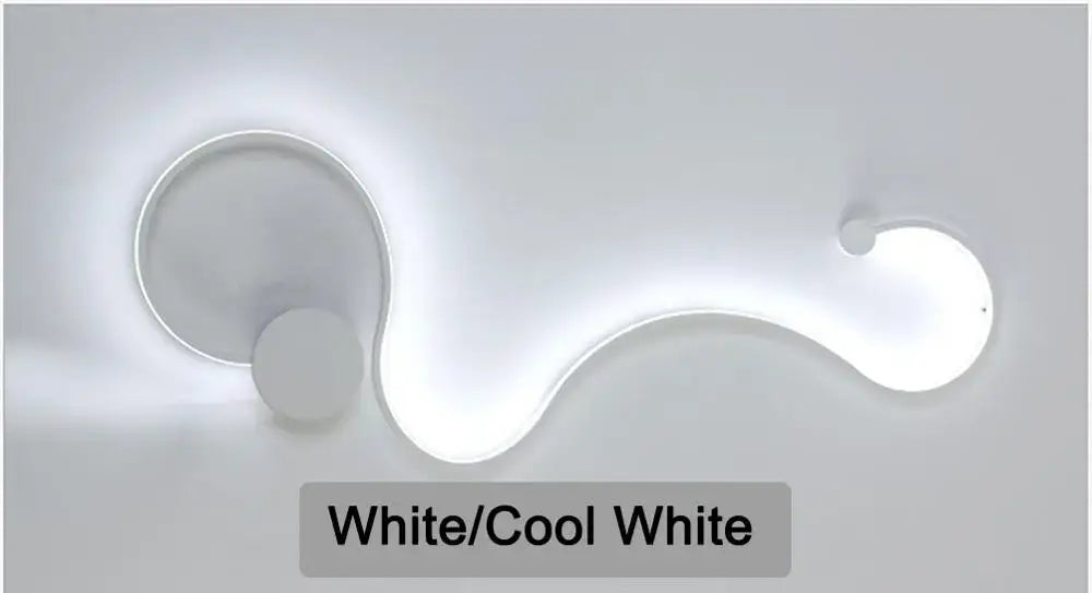 Modern black serpentine led wall lamp with sleek curved white led ceiling light design for living room illumination
