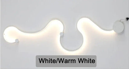 Modern black serpentine led wall lamp with white and warm white curved led wall sconce for living room lighting