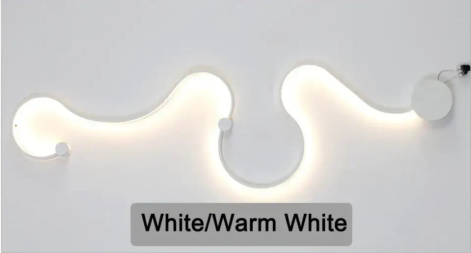 Modern black serpentine led wall lamp with white and warm white curved led wall sconce for living room lighting