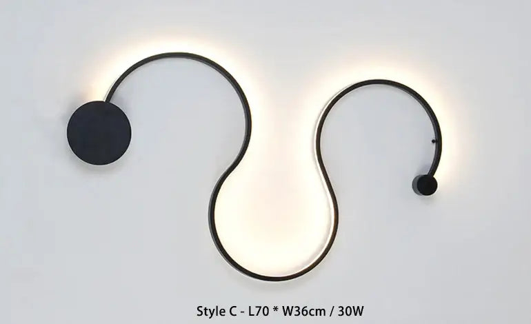 Modern black serpentine led wall sconce with sleek curved design and warm ambient lighting for living room decorbites led wall