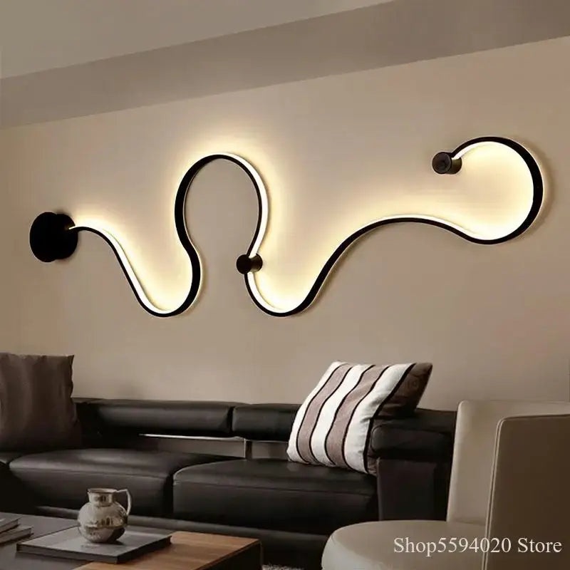 Modern black serpentine led wall sconce with glowing design for living room decorbites led wall sconce