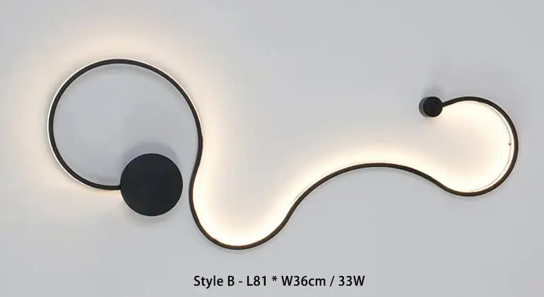 Modern black serpentine led wall sconce with sleek curved design and glowing white light for living room decorbites led wall use