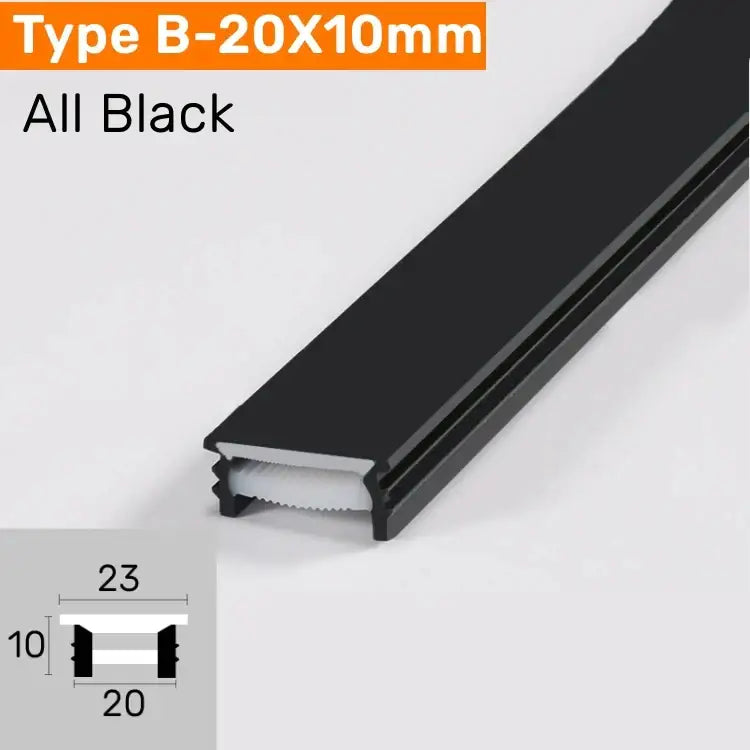 Modern black silicone tube flexible led channel with an all-black b-20x10mm led strip channel and white reflector