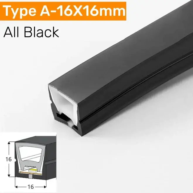 All-black 16x16mm black silicone tube rubber seal strip with smooth exterior and reinforced internal structure for led channel