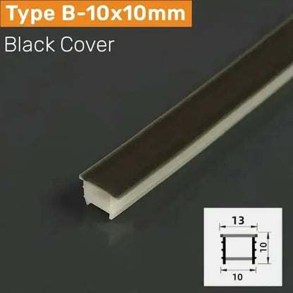 Black silicone tube with 10x10mm rectangular matte black plastic trim for modern flexible outdoor led channel lighting