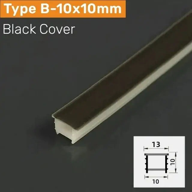 Black silicone tube with 10x10mm rectangular matte black plastic trim for modern flexible outdoor led channel lighting